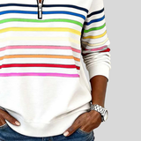Prismette™ | Colorful Striped Zip Neck Sweatshirt