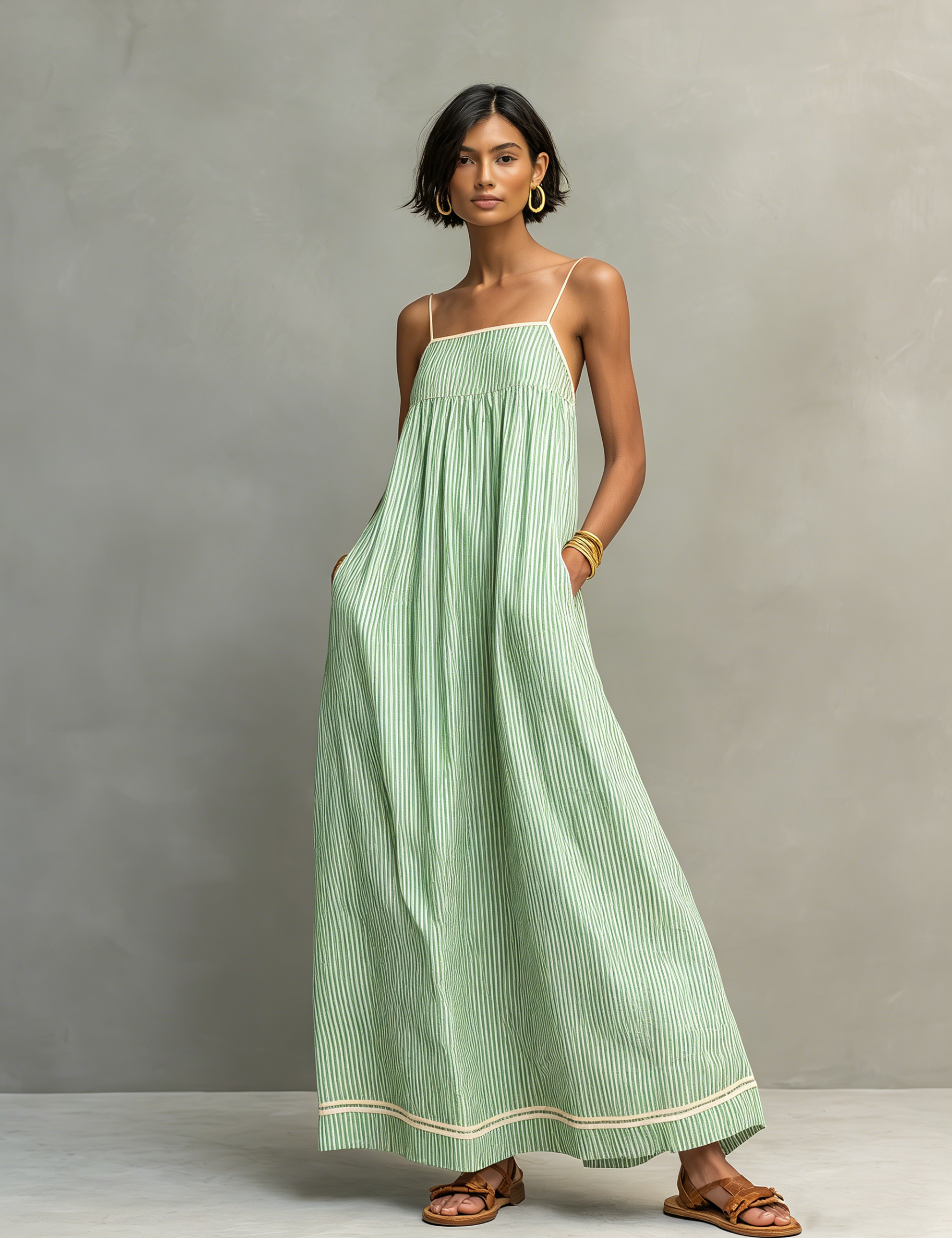 Alma · Vestido Azul com Alças Delicadas e Bolsos