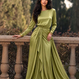 Elegante Vestido Maxi de Satén con Drapeado