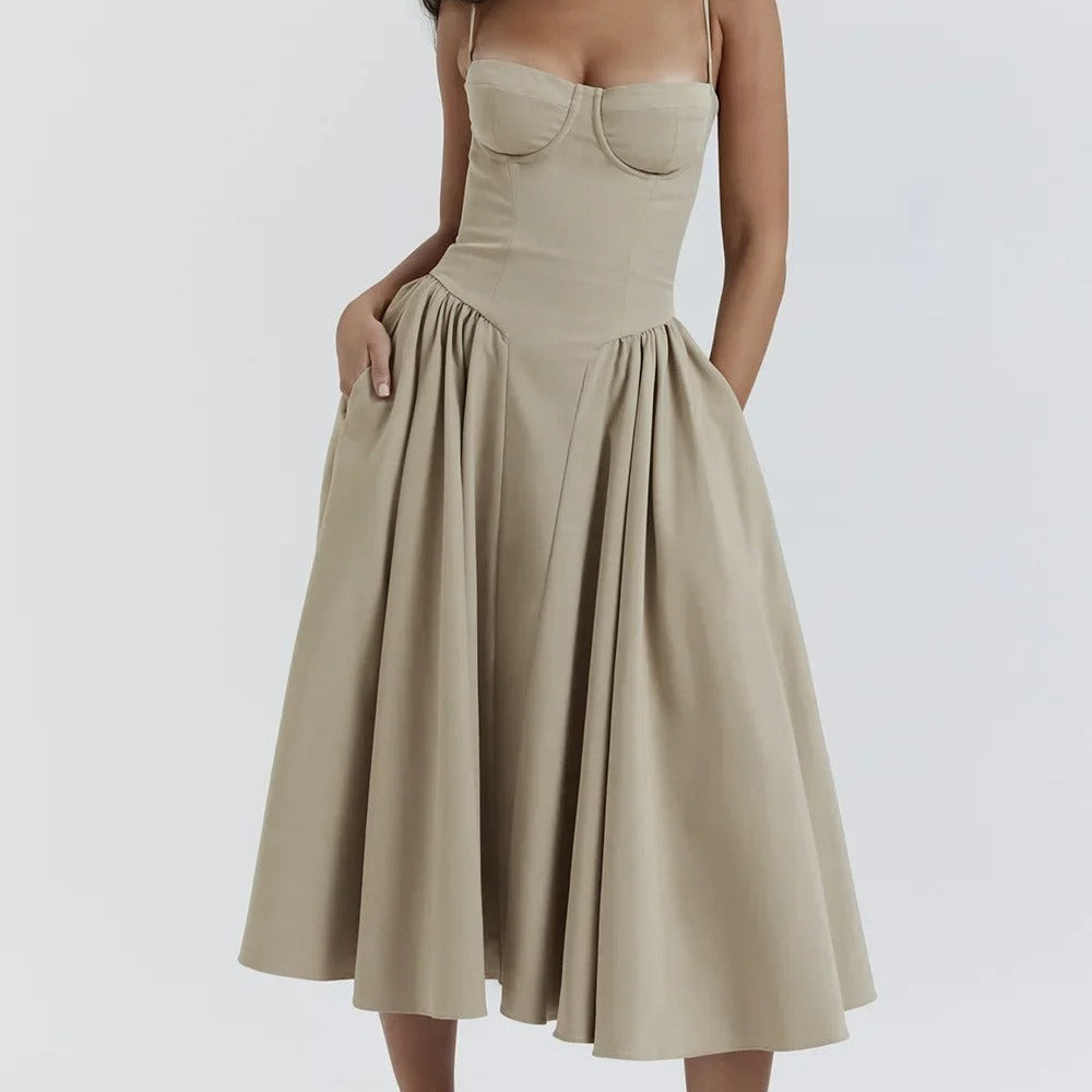 Sigrid | Midi Length Sleeveless Bustier Dress