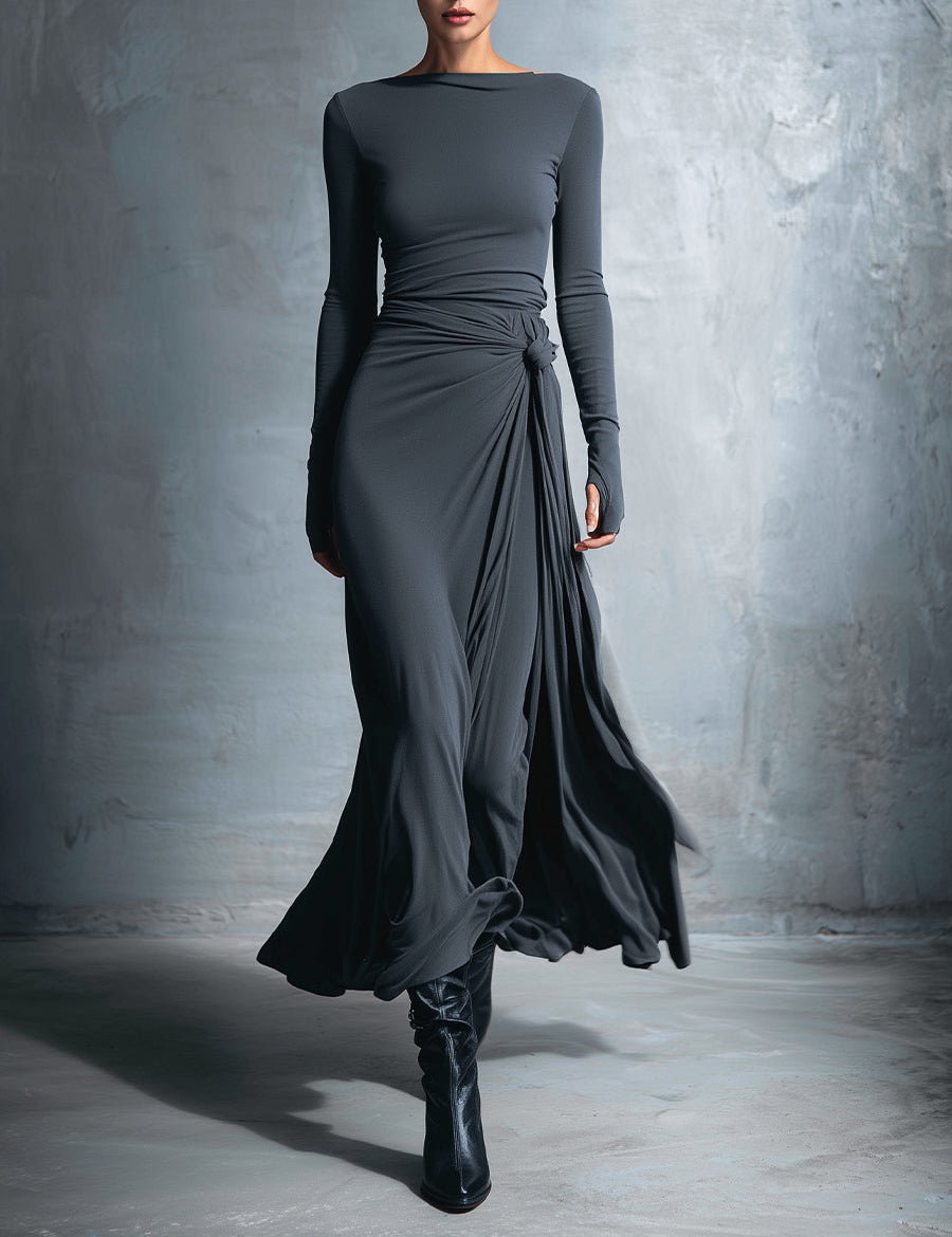Naomie | Vestido Maxi com Detalhe de Nó Lateral