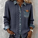 Camisa de Manga Longa com Detalhes em Denim