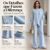 Conjunto elegante para mulher: pulôver de gola alta e calças largas