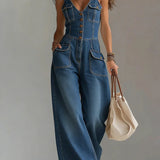 Sofia - Macacão Largo de Denim Casual