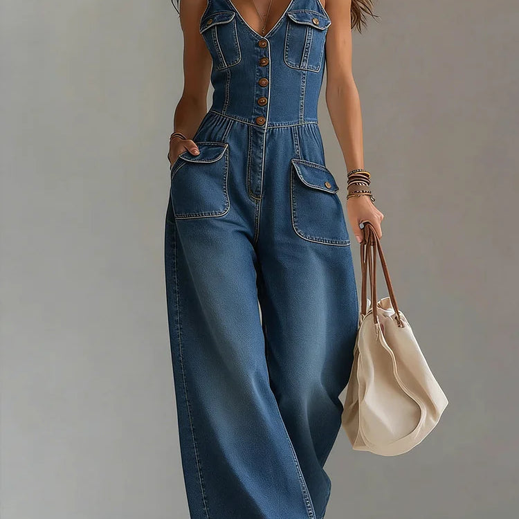 Sofia - Macacão Largo de Denim Casual