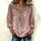 Camisa Vintage com Estampa de Flores