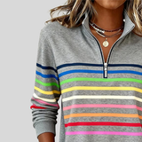 Prismette™ | Colorful Striped Zip Neck Sweatshirt