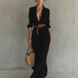 Costanza | Vestido Maxi com Colarinho Reversível