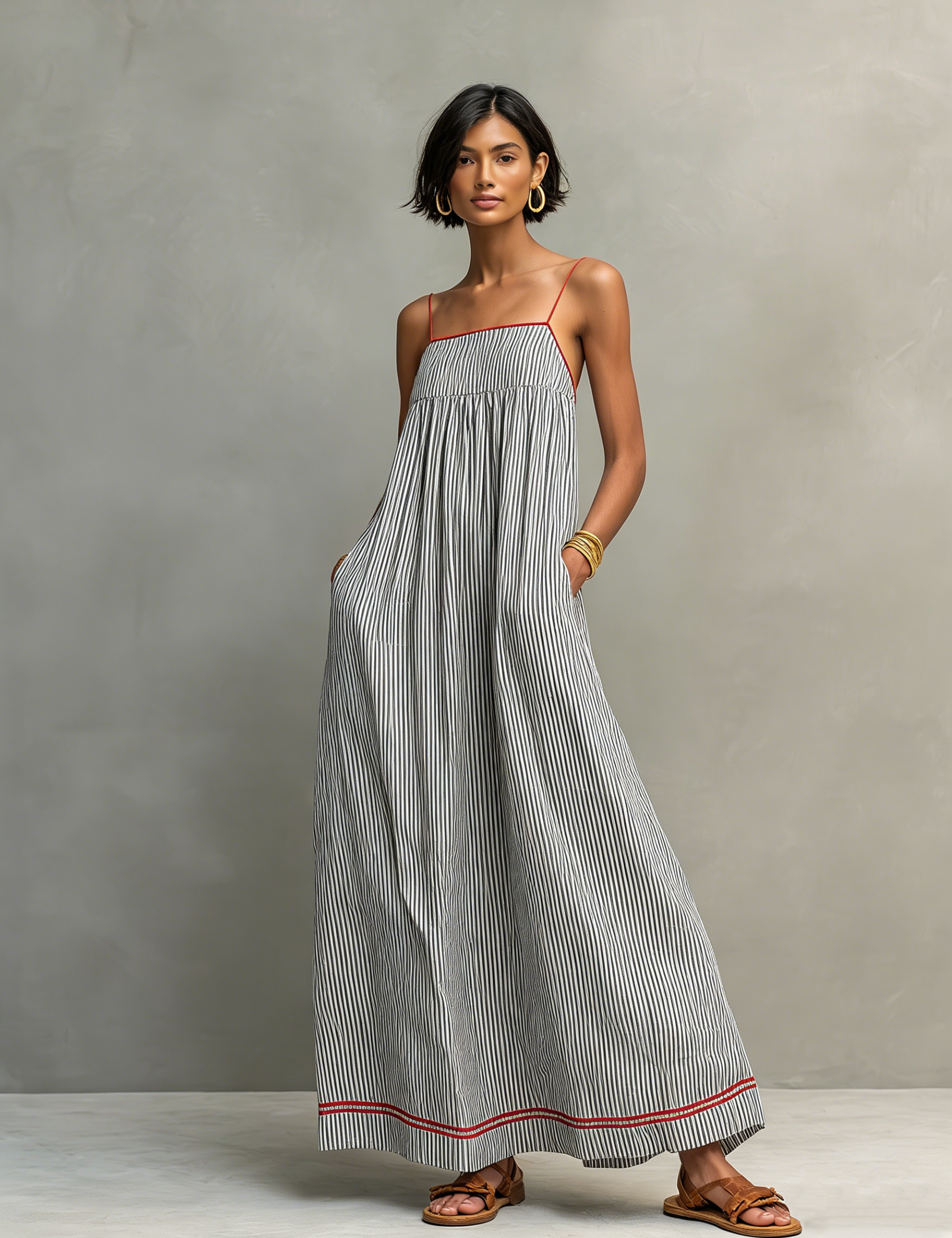 Alma · Vestido Azul com Alças Delicadas e Bolsos
