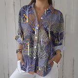 Blusa Vintage com Estampa de Árvore e Mangas Longas