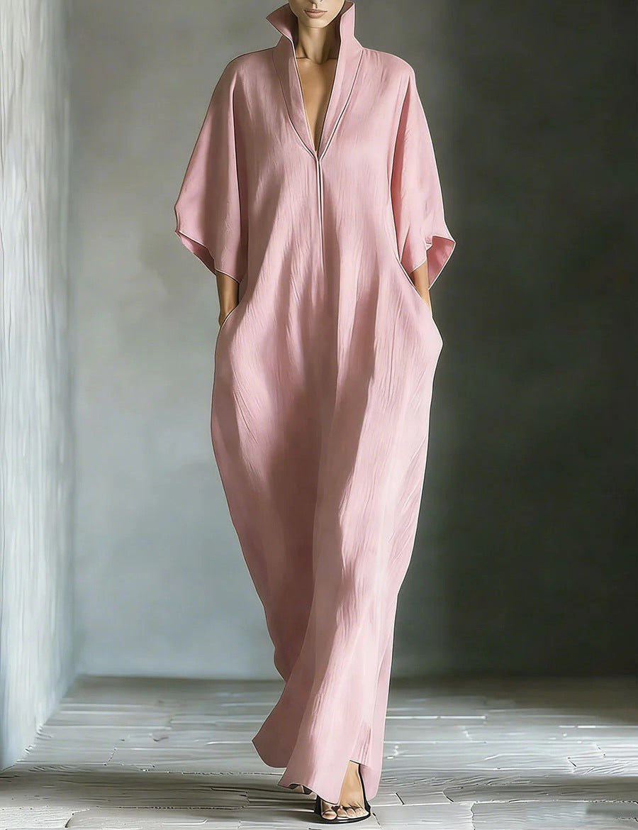 Alina - Vestido longo com mangas 3/4 e decote em V