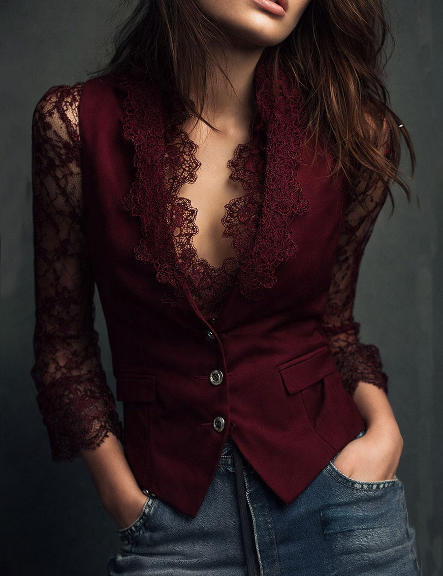 Noémie | Blazer Preto com Mangas Semi-Transparentes Elegantes