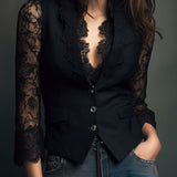 Noémie | Blazer Preto com Mangas Semi-Transparentes Elegantes