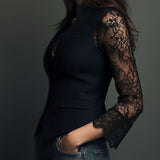 Noémie | Blazer Preto com Mangas Semi-Transparentes Elegantes