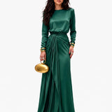 Elegante Vestido Maxi de Satén con Drapeado