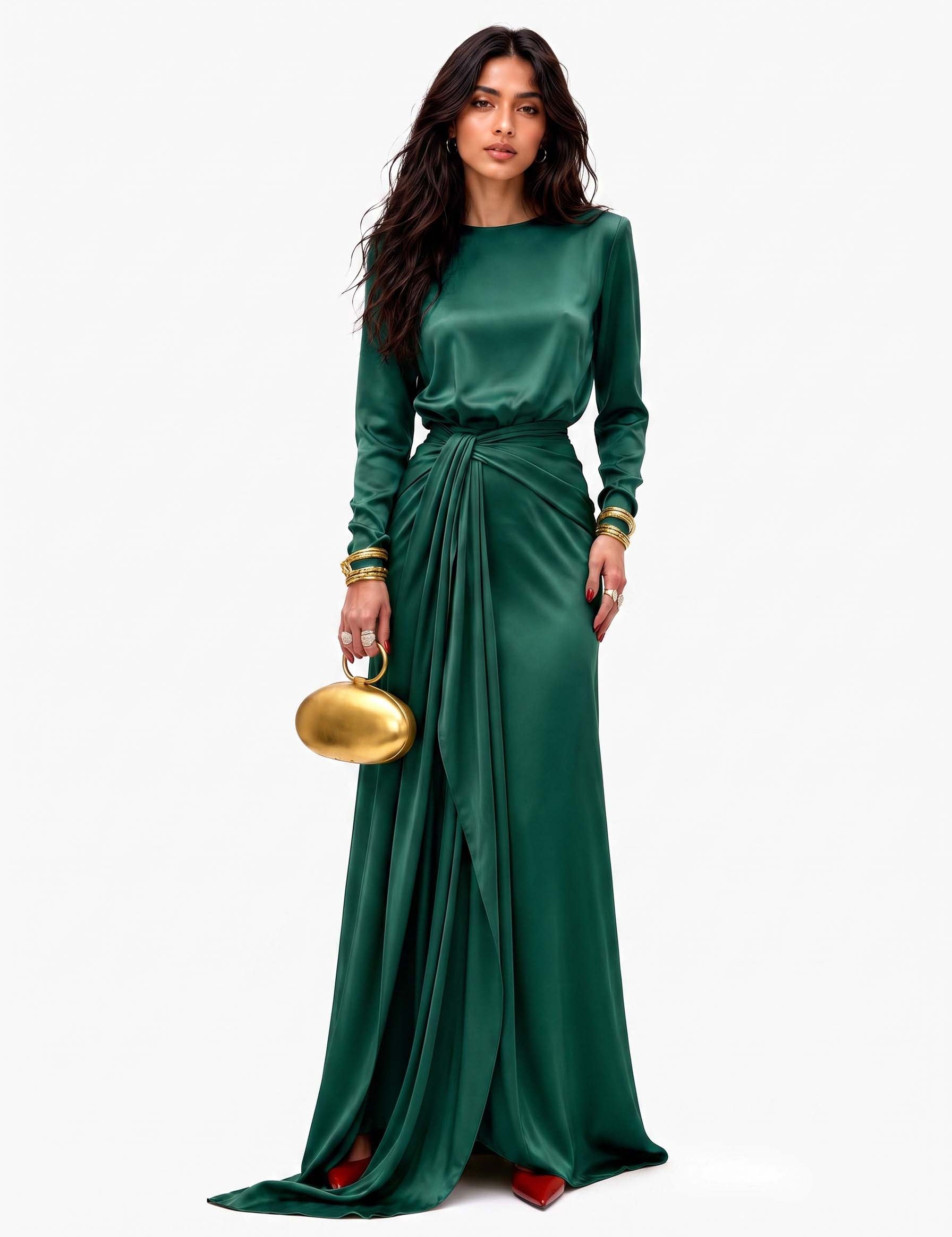 Elegante Vestido Maxi de Satén con Drapeado