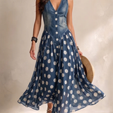 Adeline | Vestido Longo de Denim com Poás