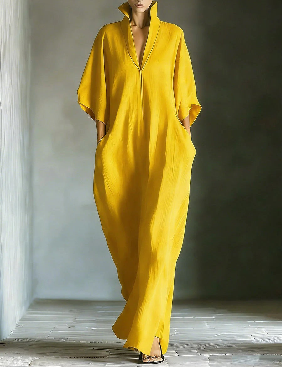 Alina - Vestido longo com mangas 3/4 e decote em V