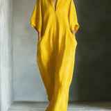 Alina - Vestido longo com mangas 3/4 e decote em V