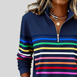 Prismette™ | Colorful Striped Zip Neck Sweatshirt