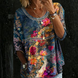Sandra - Blusa de Denim Floral Vintage