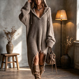 Vestido midi oversize de malha felpuda com capuz