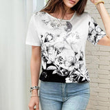 Camisa Floral com Detalhes em Blocos de Cores