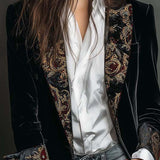 Léontine | Blazer Justo com Estampa Barroca em Preto