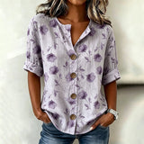 Camisa Vintage com Estampa de Flores
