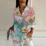 Camisa Vintage Floral de Manga Larga con Efecto Gradiente