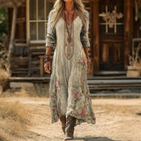 Robe Vintage à Manches Longues avec Motif Floral