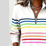 Prismette™ | Colorful Striped Zip Neck Sweatshirt