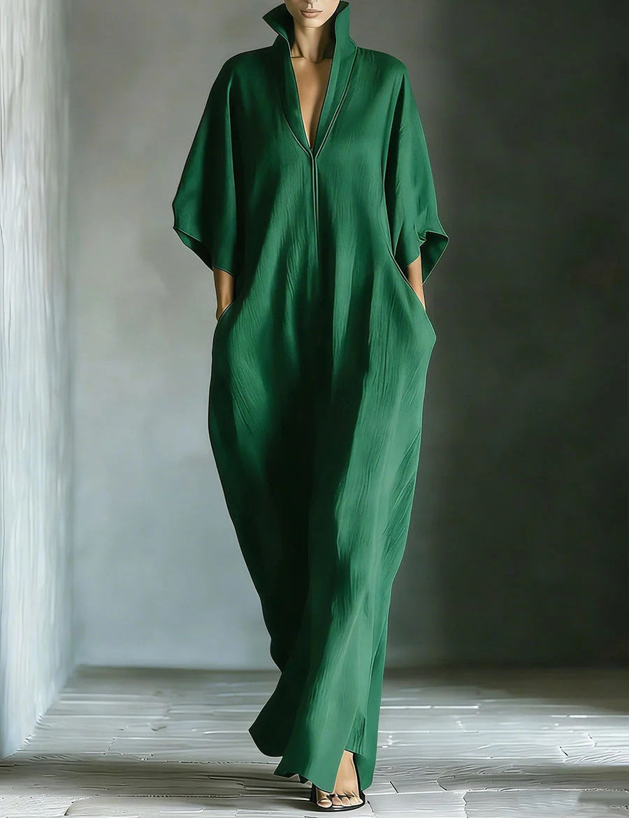 Alina - Vestido longo com mangas 3/4 e decote em V