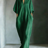 Alina - Vestido longo com mangas 3/4 e decote em V