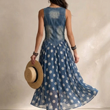 Adeline | Vestido Longo de Denim com Poás