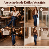 Jean evazado retro para mulher com estampado boémio