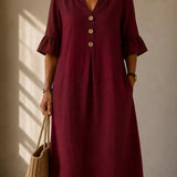 DELACROIX | Vestido Charlotte con Botones y Pliegues