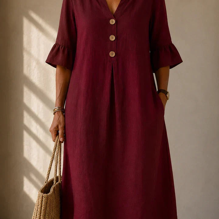 DELACROIX | Vestido Charlotte con Botones y Pliegues