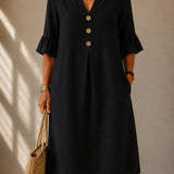 DELACROIX | Vestido Charlotte con Botones y Pliegues