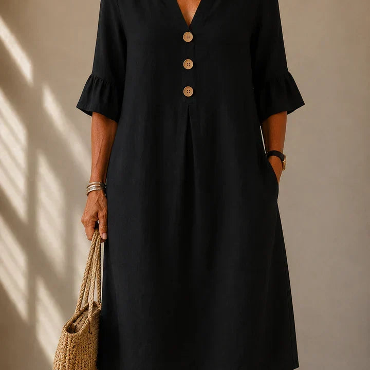 DELACROIX | Vestido Charlotte con Botones y Pliegues