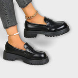 Calista - Mocassim para mulher com design ortopédico e cunha de cetim