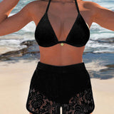 Laluna® | Conjunto de bikini elegante em renda de cor sólida