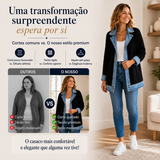 Manteau em malha canelada elegante para mulher com painéis em denim