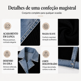 Manteau em malha canelada elegante para mulher com painéis em denim