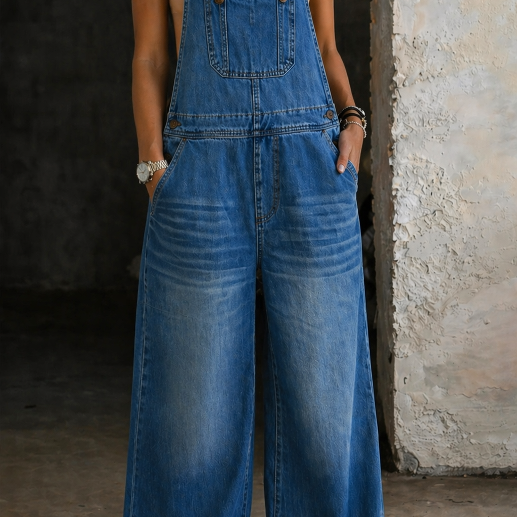 Ana - Macacão de Denim com Cintura Elástica