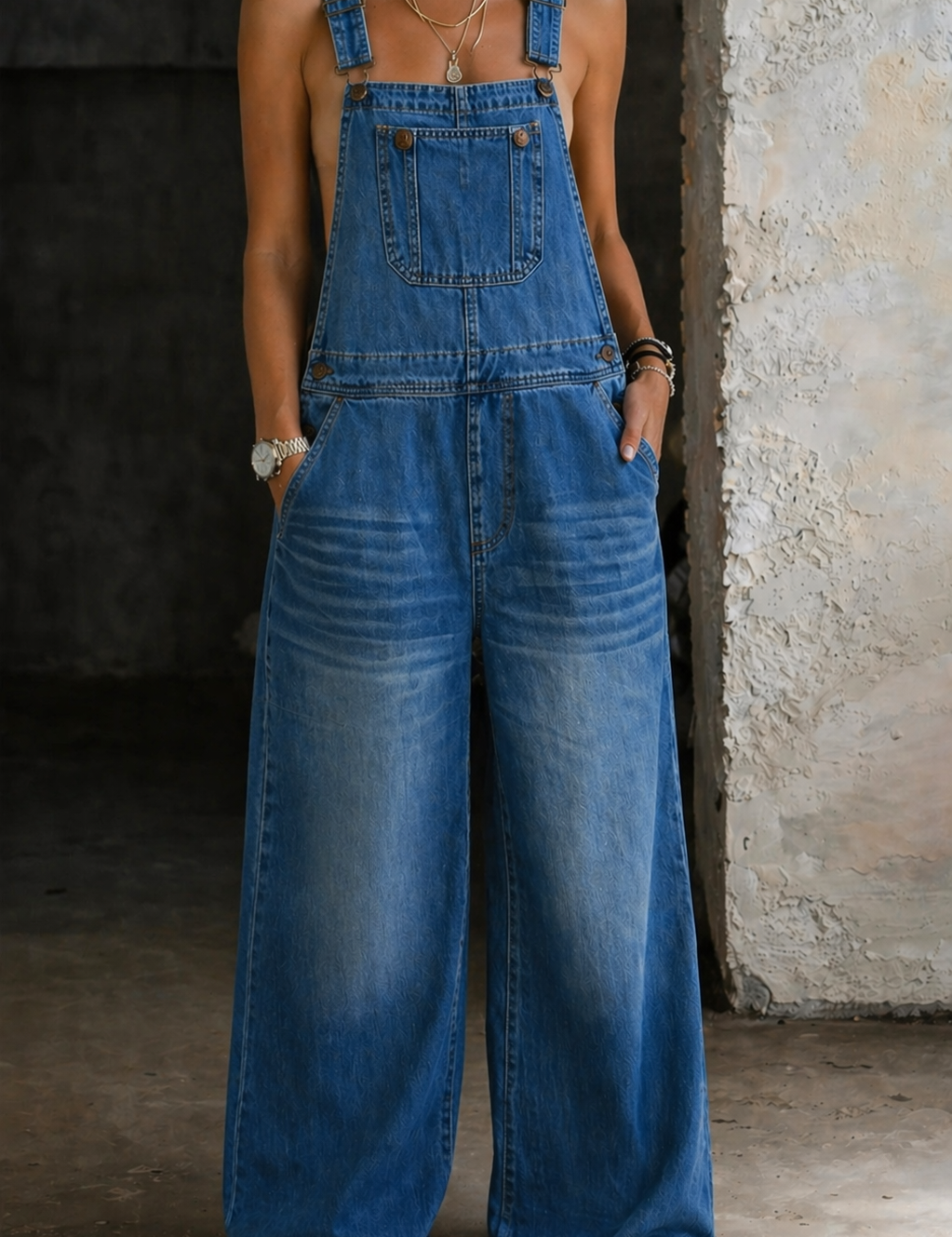 Ana - Macacão de Denim com Cintura Elástica