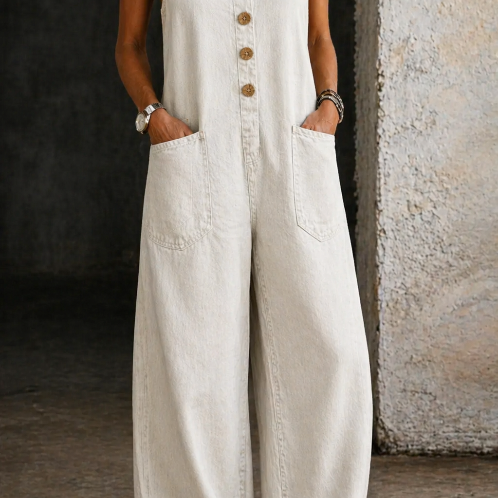 Vânia - Macacão de Algodão Denim Vintage Lavado