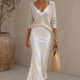 Alma | Vestido Elegante de Satin com Detalhes em Jersey