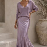 Alma | Vestido Elegante de Satin com Detalhes em Jersey