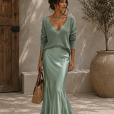 Alma | Vestido Elegante de Satin com Detalhes em Jersey